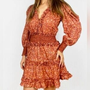 House of Harlow 1960 Wallis Rust Orangle Floral Mini Dress sz M